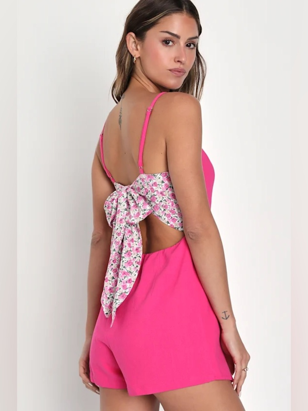 Significant Sweetie Hot Pink Tie-Back Skort Romper